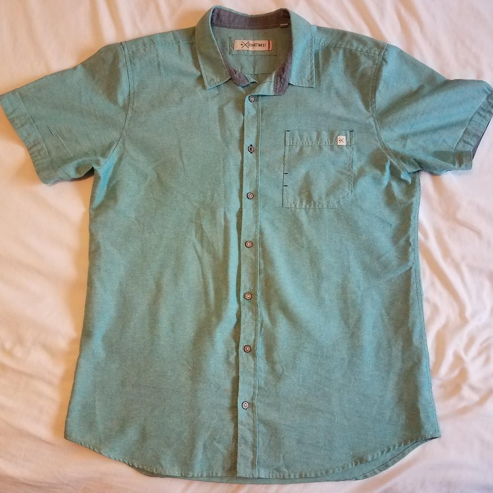 Departwest button-down short-sleeve cyan shirt